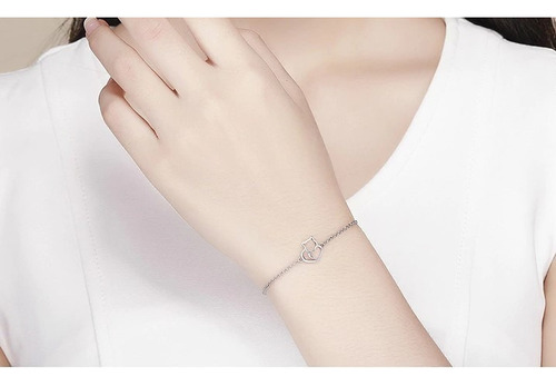 C Pulsera Gato Plata Gatito Adorable Mujer