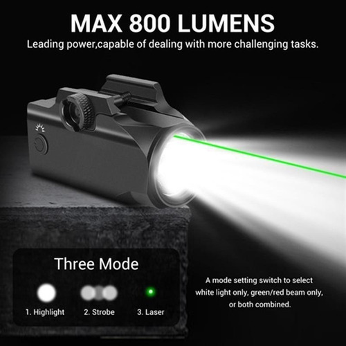 Linterna táctica tipo pistola Mira Laser, color verde, para riel de 20 mm
