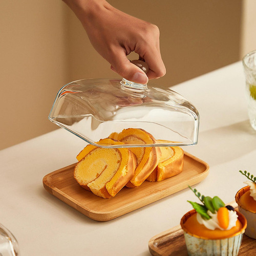 Plato Rectangular De Bambú For Tartas Con Tapa De Cristal