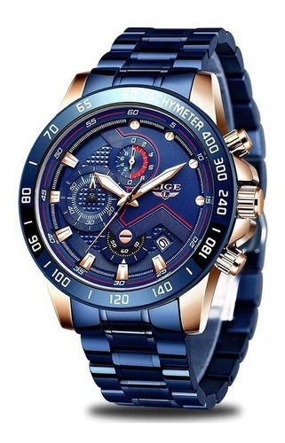 Reloj pulsera Lige LG9982 con correa de acero inoxidable color azul