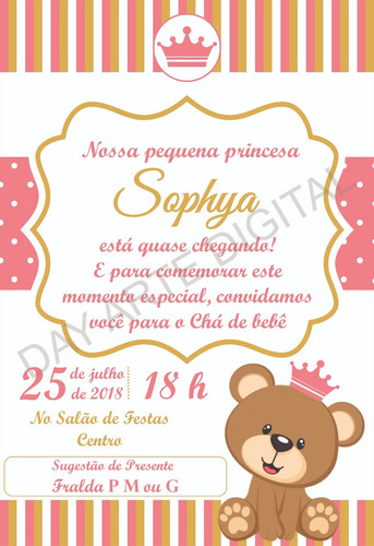 Imagem 2 de 4 de Convite Digital Urso Príncipe Ursa Princesa Chá Aniversario