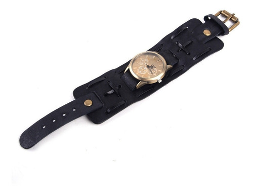 Relógio Bracelete Masculina Pulseira Larga Em Couro Polido