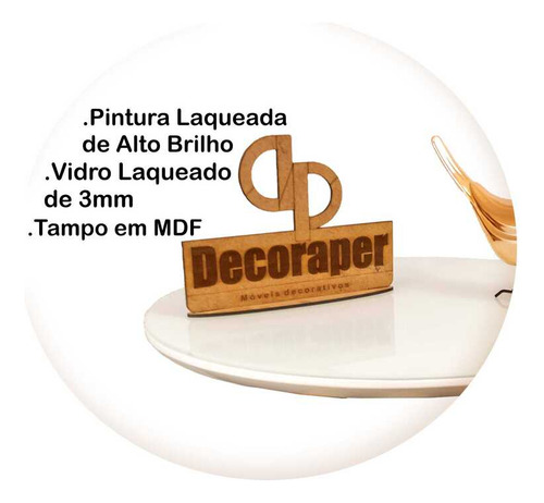 Mesa Jantar Cone Laqueado Tampo Redondo Laca Com Vidro 90cm