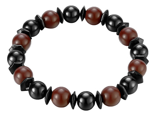 Pulsera Magnética Negra De Piedra Volcánica Dorada Popular