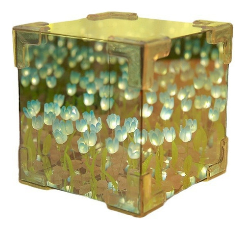 Cubo Tulipanes Infinito Lampara Noche Cubo Espejo Romantico Estructura Azul Pantalla Blanco Azul Blanco