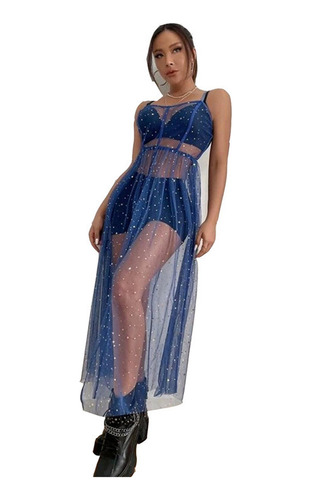 Vestido Sexy Transparente De Bikini De Malla Con Tirantes