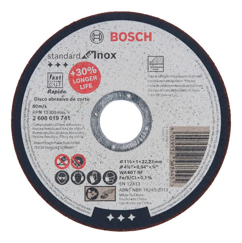 Disco Corte Acero Inoxidable 115x1x22.23mm 50un Bosch