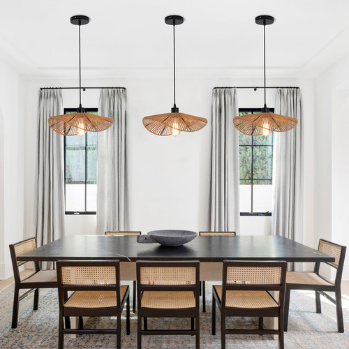 Lámpara Colgante Moderna De Ratán Bohemio Tejida A 1-light Estructura Marrón