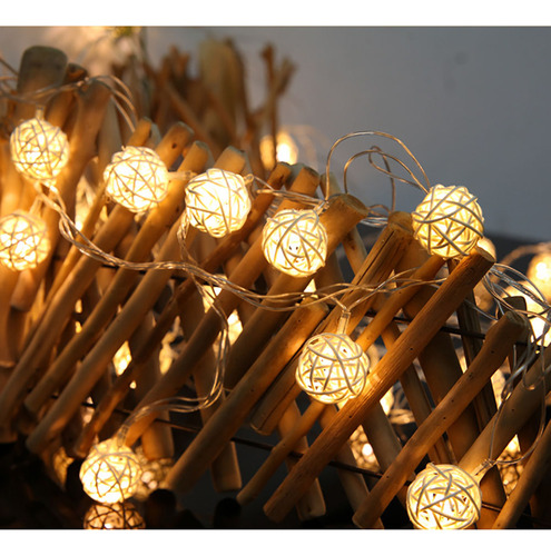 Cadena De Luces De Ratán Con Forma De Bola De Ratán, 20 Led,