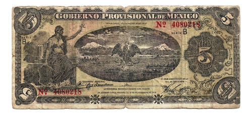 Billete México 5 Pesos Gob. Provisional Veracruz Dic. 1914