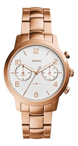 Reloj Fossil Es4237 Para Mujer Malla Rose Bisel Rose Fondo Blanco