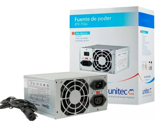 Imagen 4 de 4 de Fuente De Poder Unitec Nueva Para Pc Atx-750w Cable 20-24pin