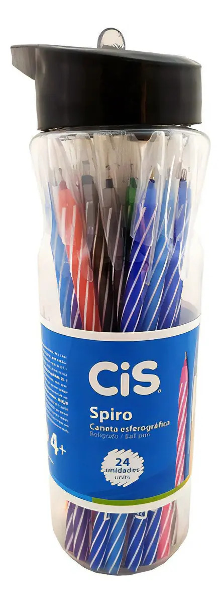 Caneta Esferográfica Cis Spiro Pote Com 24 Unidades Cor Da Tinta Sortidas Cor Do Exterior Diversas