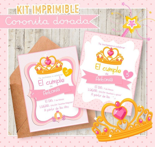 Kit Imprimible Coronita Corona 3 Dorada Rosa Promo 2x1