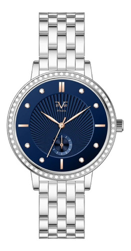 Reloj V1969 Italia 1121- 27 Plateado Tablero Azul 