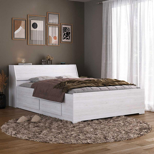 Quarto De Casal De Canto E Com Cama Baú 1344 Carvalho Claro