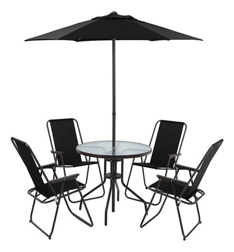 Set De Mesa Con 4 Sillas Plegables Diseño Exterior Interior Estructura Negro