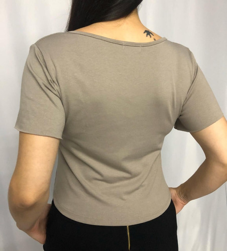 Blusa Nozinho Decote V Manga Flare Viscolycra Caqui