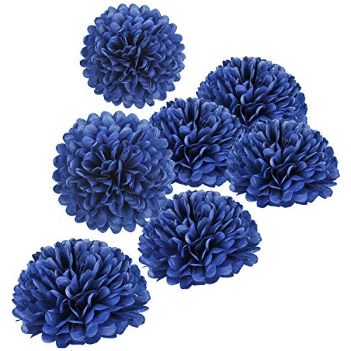 Pompones De Papel De Seda Azul Marino De 10 , Flores De...