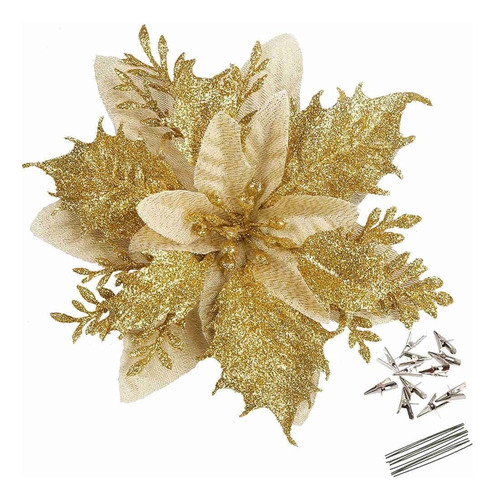 20 Pieces 14cm Golden Poinsettia Artificial Flowers