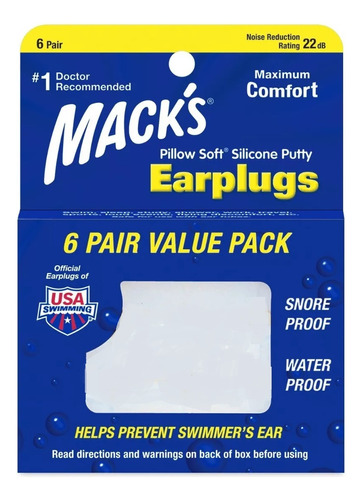 Protector De Oídos Macks Earplug De Silicona Suave, 1 Par