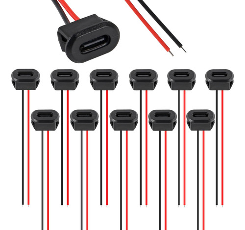 12pcs Tipo-c Chasis Hembra 2 Pin Conector Enchufe Jack Carga