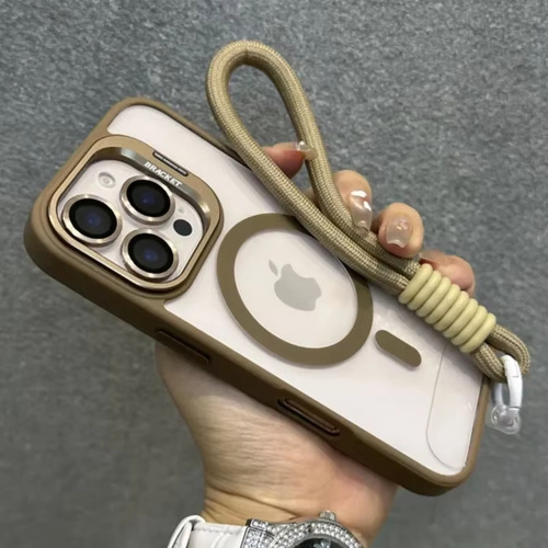 Funda Para iPhone Magsafe Uso Rudo De Transparente Con Soporte + Mica Cámara + Correas