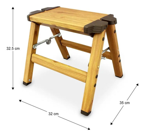 Escalera 1 Peldano Escalon Madera 150 Kg Premium Taburete
