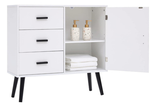 Comoda Velador Con Cajones Homer Design 80*30*78cm Americano Color Blanco