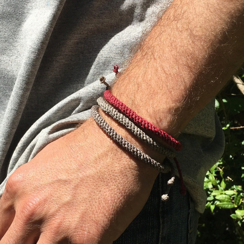 Gris Y Rojo Italiano. Pulsera De Hombre Con Bronce. 