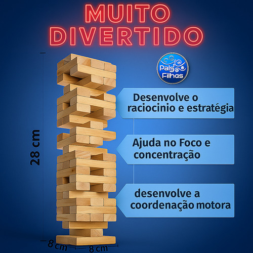 Caiu Perdeu Jogo De Equilíbrio Com 54 Peças Madeira