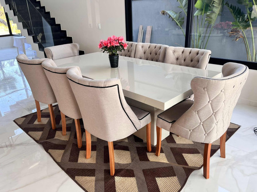 Mesa Jantar Auto Brilho Com 8 Poltronas