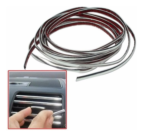 Imagen 1 de 7 de Bagueta Moldura Cromada Con Base Adhesiva 3mm X 5m Vira