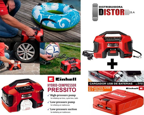 Mini Compresor Portatil Einhell Bateria 18v220v Hibrido+ Usb