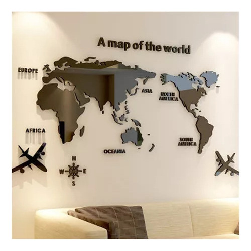 Mural De Viaje En Acrílico Mapa-mundi 3d 120 X 60 Cm .