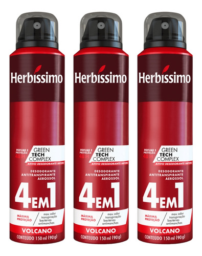 Desodorante Aero Herbíssimo Volcano 150ml-kit C/3un