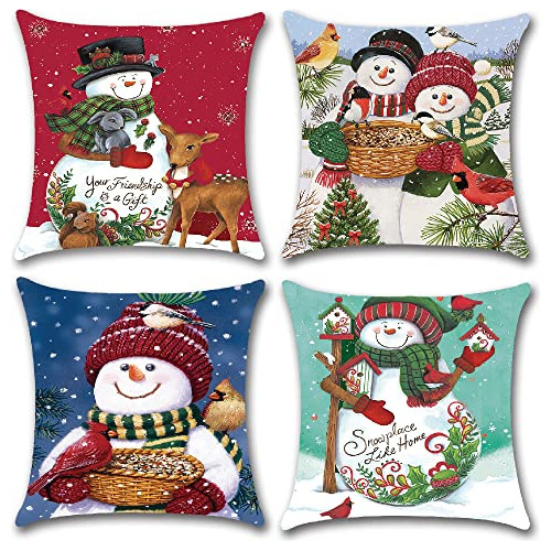 Fundas De Almohada De Muñeco De Nieve De Navidad 18x18...