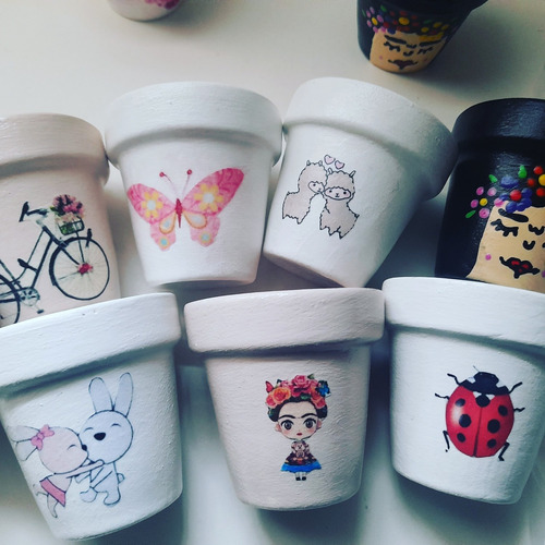 Imagen 4 de 10 de 20 Macetas De Barro Nº8 Pintadas Souvenir Suculentas