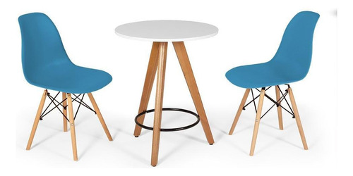 Mesa Redonda Aline 70cm Branca Com 2 Cadeiras Eames Eiffel Cor Turquesa