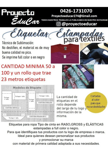 Etiquetas Personalizada Para Ropa En Raso Gros Y Elásticas