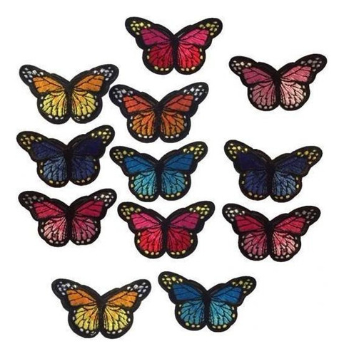 2x 12 Mariposas De Costura Coloreadas Bordadas En Apliques