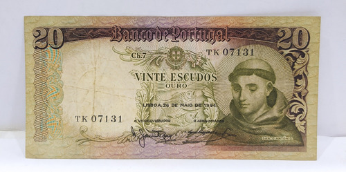 Antiguo Billete 20 Escudos Portugal 1964 Pick 167