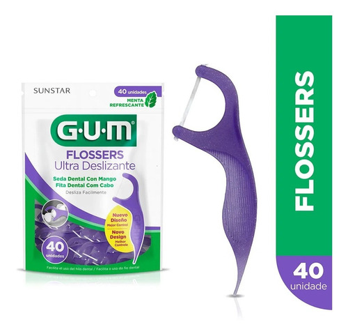 Imagem 1 de 3 de  Flosser Ultra Deslizante Fita Dental Com Haste 40 Un. Gum