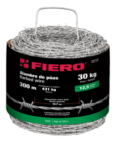 Alambre De Púas, Calibre 12.5, Rollo De 30 Kg. Fiero 44885