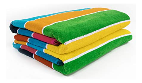 Toalla De Playa Grande Algodón Egipcio 450 Gsm Rayas Colorid
