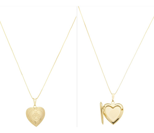 Colar Relicário Coração Cachorro Semi Joia Banhado Ouro 18k Cor Dourado