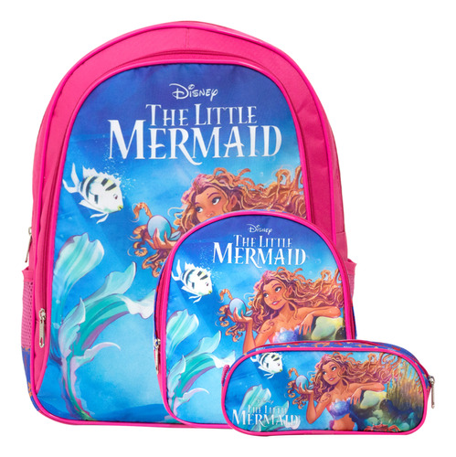 Mochila Infantil Pequena Sereia Com Lancheira Térmica Rosa