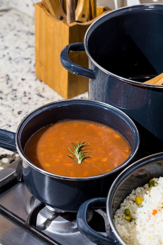 Imagen 5 de 8 de Batería De Cocina Cinsa De Acero Vitrificado 5 Piezas Negro
