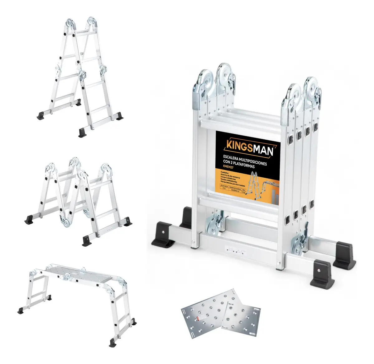 Escalera Multiposiciones de Aluminio Kingsman con 8 Peldaños y 2.7 m