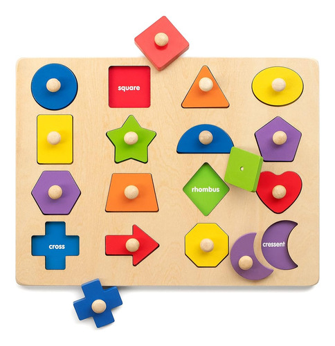 Coogam Montessori Toy Wooden Shape Peg Puzzle, Fine Motor Co